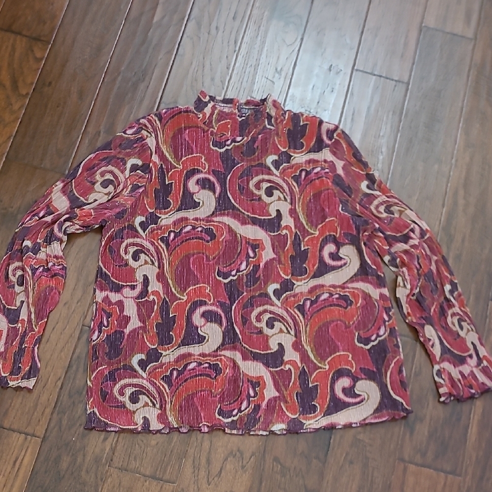 Chico's Colorful Crinkle Textured Blouse with Metallic Threading size 4 (XXL)